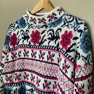 WYE OAKS vintage 80s valentine’s pink abstract sweater jumper acrylic MINT sz M